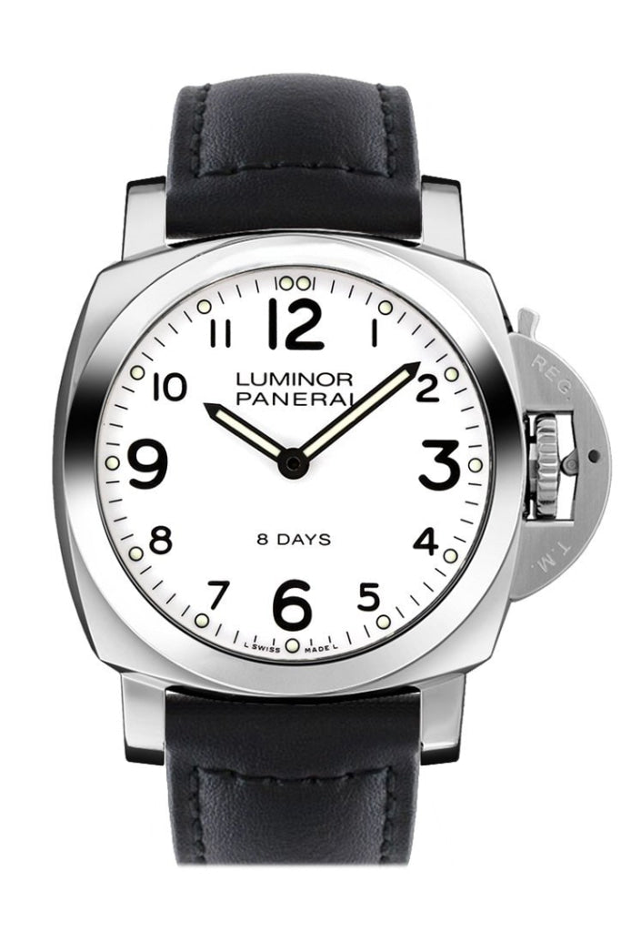 Panerai Panerai Panerai Luminor Base 8 Days Acciaio Mechanical Black Dial 44mm Men's W luxury watch by Global Sky Diamonds, Diamond District NYC, mazalito