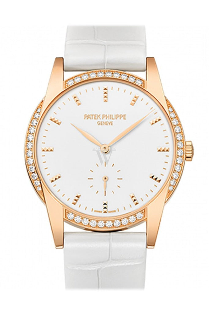 Patek Philippe Calatrava Hand Wond Leather Ladies White Dial Watch 7122/200R-001