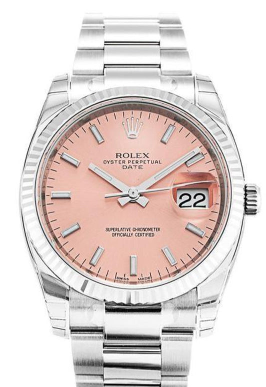 ROLEX Date 34mm Pink Dial Steel White Gold Watch 115234