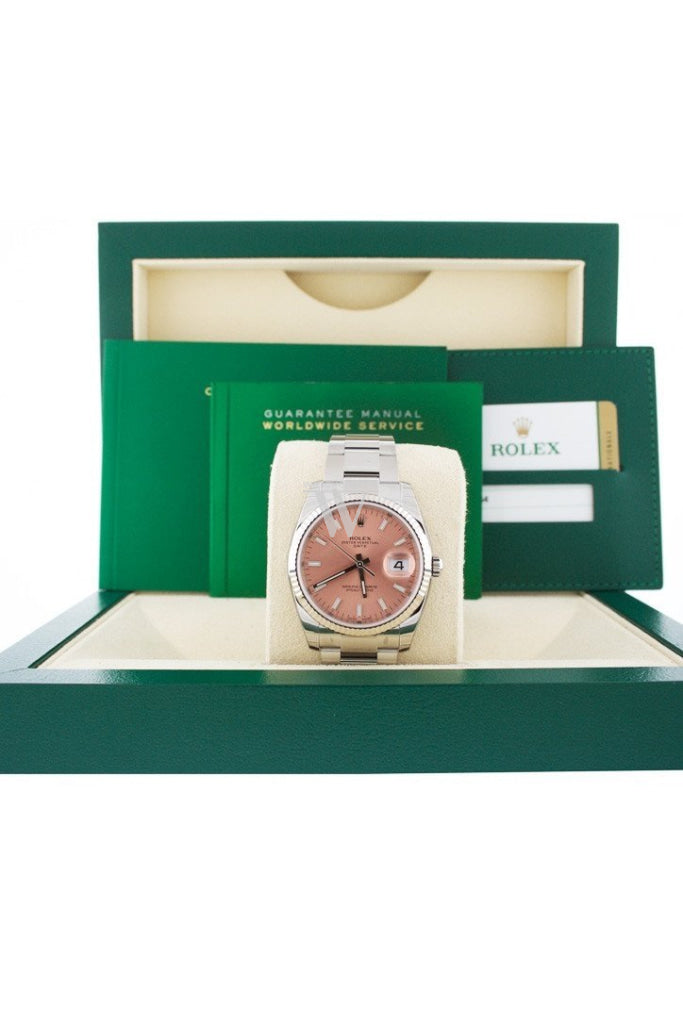ROLEX Date 34mm Pink Dial Steel White Gold Watch 115234