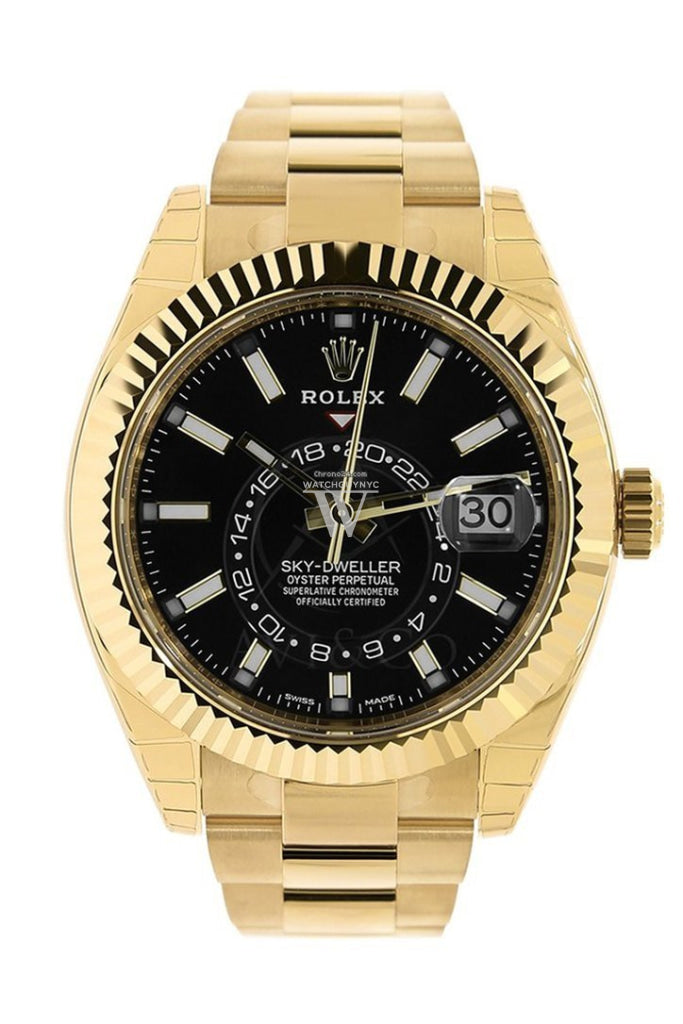 Rolex Sky Dweller Black Dial Yellow Gold Oyster Men's Watch 326938