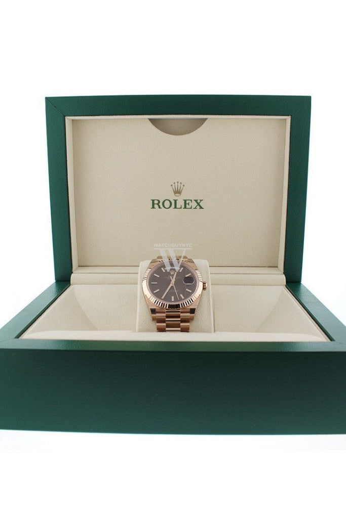 Rolex Day-Date 40 Chocolate Diagonal Motif Dial Fluted Bezel 18K Everose gold President Automatic Men's Watch 228235 DC