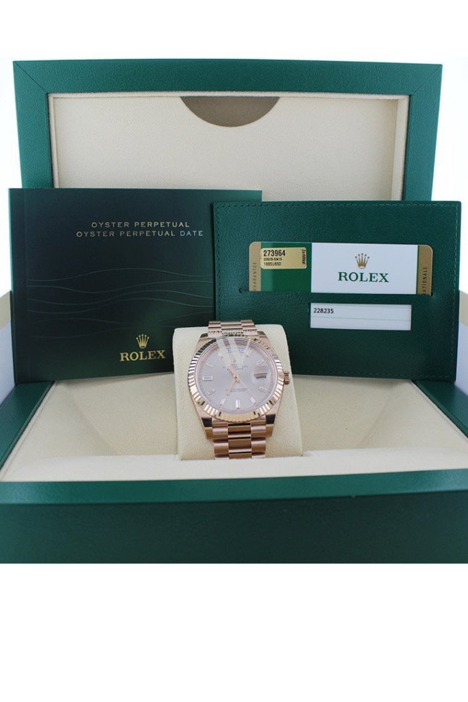 Rolex Day-Date 40 Sundust 10 Baguette-cut Fluted Dial Diamond Bezel 18K Everose gold President Automatic Men's Watch 228235