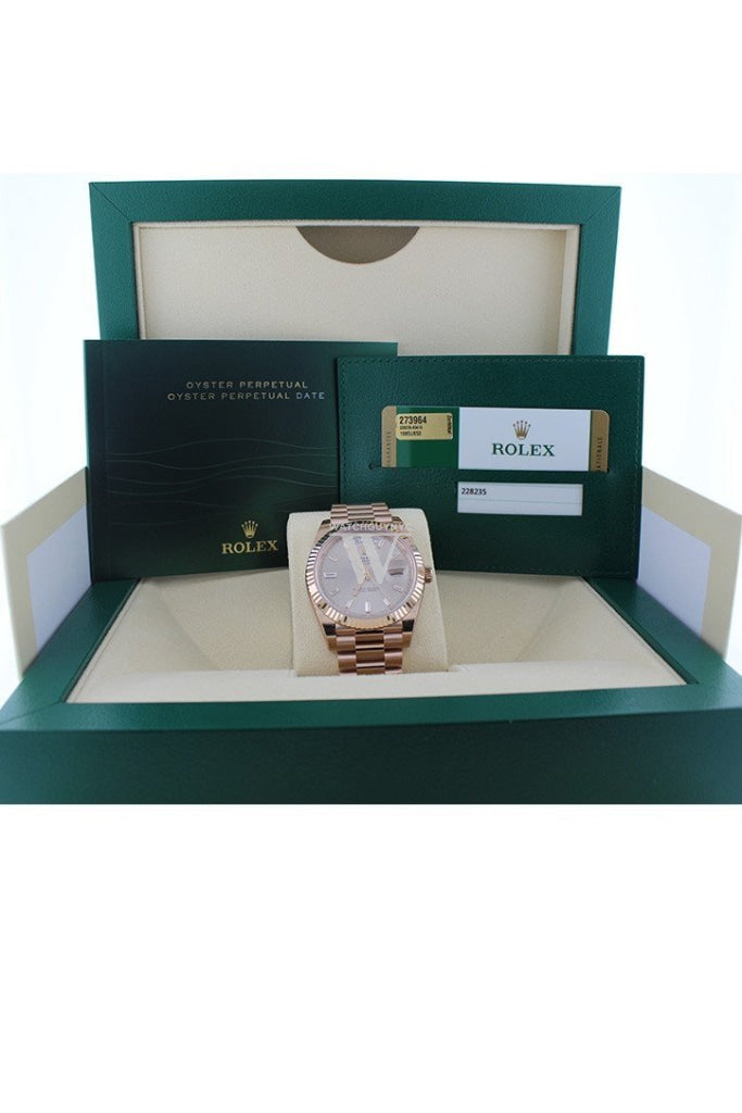 Rolex Day-Date 40 Sundust 10 Baguette-cut Fluted Dial Diamond Bezel 18K Everose gold President Automatic Men's Watch 228235