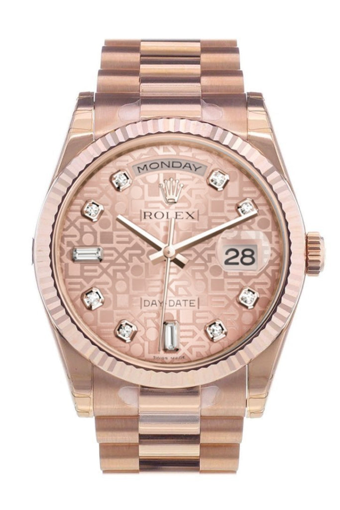 Rolex Day-Date 36 Pink Jubilee design set with diamonds Dial Fluted Bezel President Everose Gold Watch 118235