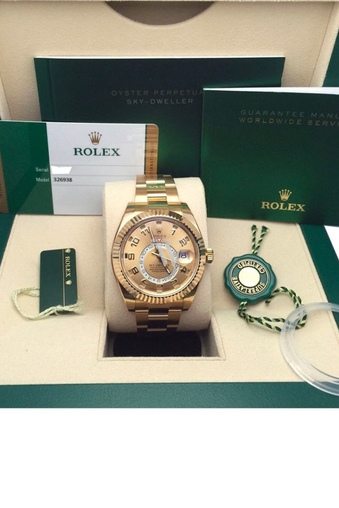 Rolex Sky-Dweller 42 Champagne Arabic Dial Yellow Gold Men's Watch 326938