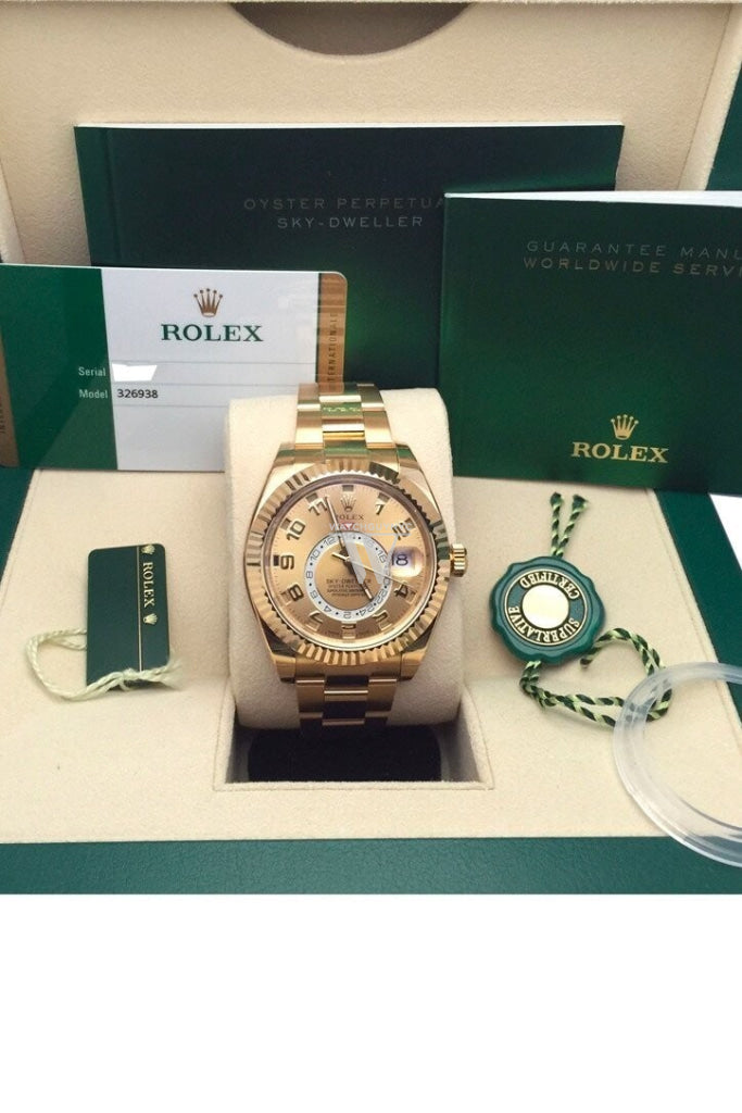 Rolex Sky-Dweller 42 Champagne Arabic Dial Yellow Gold Men's Watch 326938