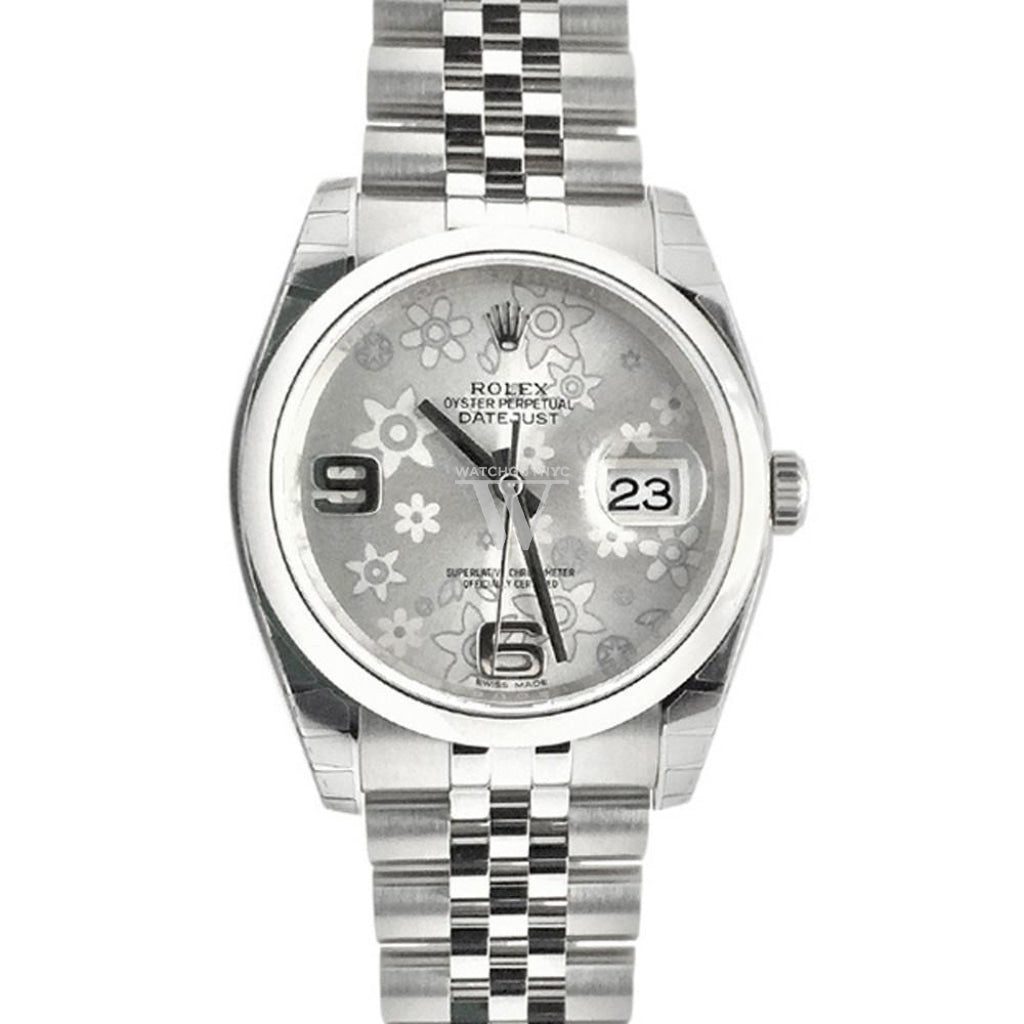 ROLEX Datejust 36 Silver Floral Motif 2 Arab Dial Jubilee Men's Watch 116200 Pre-owned