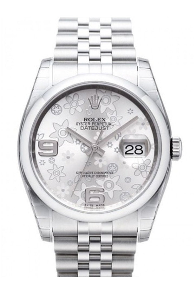 ROLEX Datejust 36 Silver Floral Motif 2 Arab Dial Jubilee Men's Watch 116200 Pre-owned