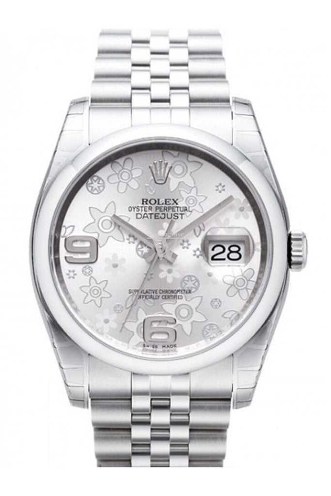 ROLEX Datejust 36 Silver Floral Motif 2 Arab Dial Jubilee Men's Watch 116200 Pre-owned