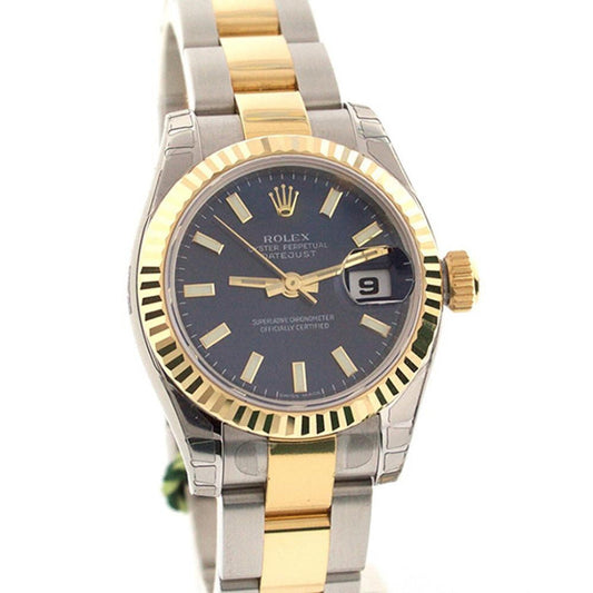 ROLEX Datejust 26 Blue Dial 18k Yellow Gold and Steel Ladies Watch 179173 Pre-owned