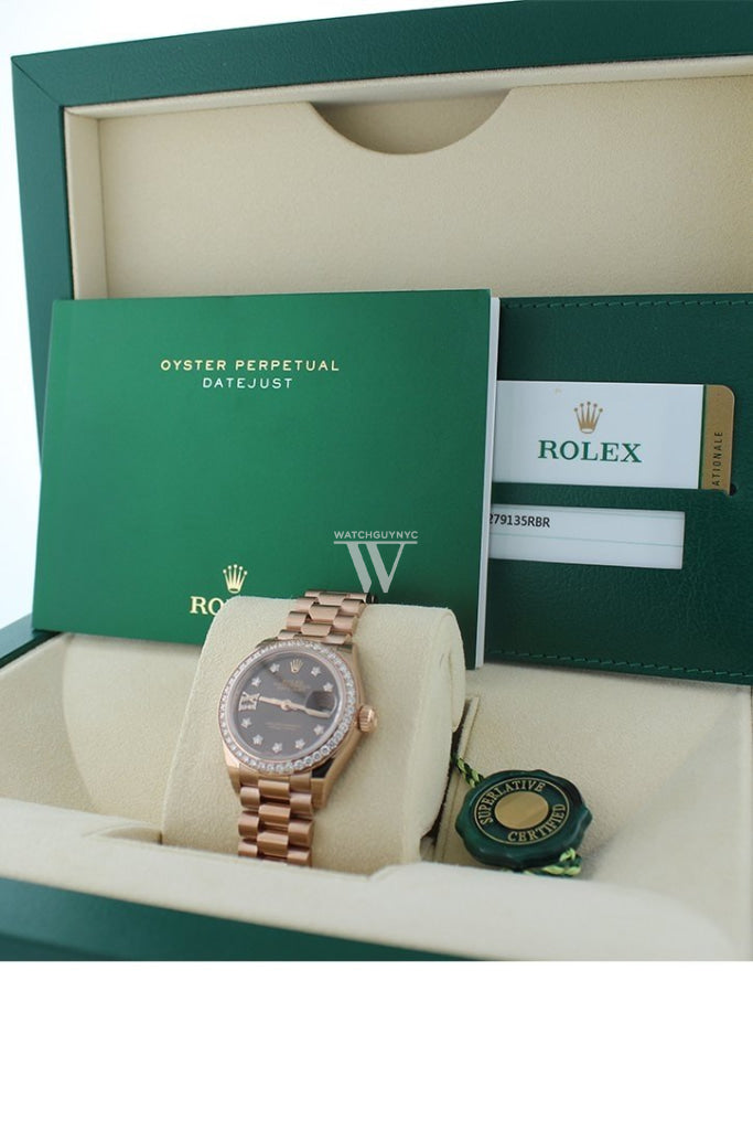 Rolex Lady-Datejust 28 Chocolate Dial 18K Rose Gold President Ladies Watch 279135RBR 279135