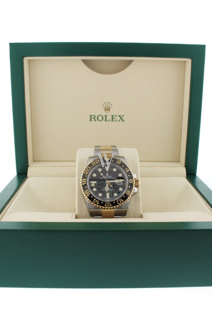 ROLEX GMT-Master II Black Dial Steel 18kt Yellow Gold Men's Watch 116713
