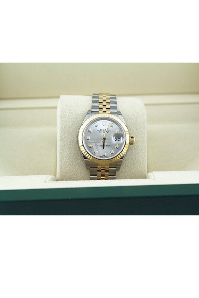 Rolex Datejust 28 Silver Diamond Dial Fluted Yellow Gold Two Tone Jubilee Ladies Watch 279173 NP