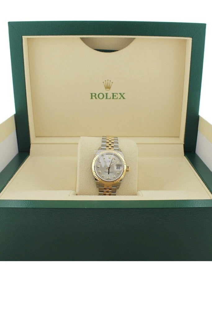 Rolex Datejust 28 Silver Diamond Dial Fluted Yellow Gold Two Tone Jubilee Ladies Watch 279173 NP
