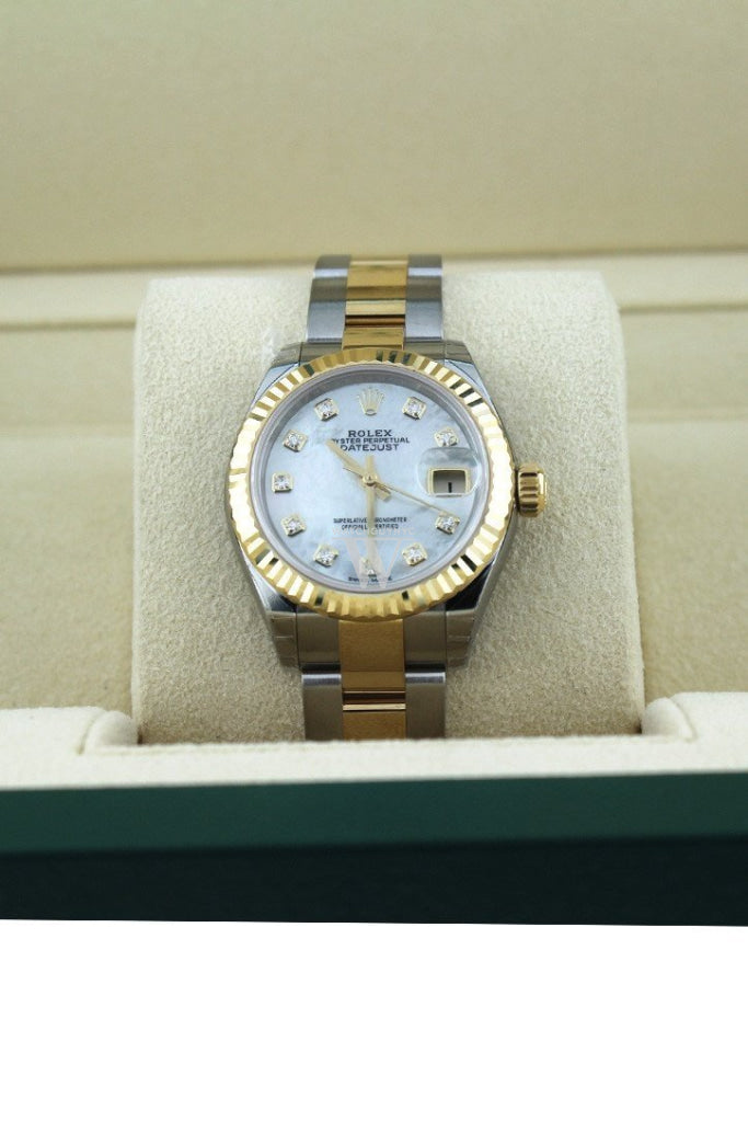 Rolex Datejust 28 Mother of Pearl 9 diamonds set in star Dial Fluted Yellow Gold Two Tone Ladies Watch 279173 NP