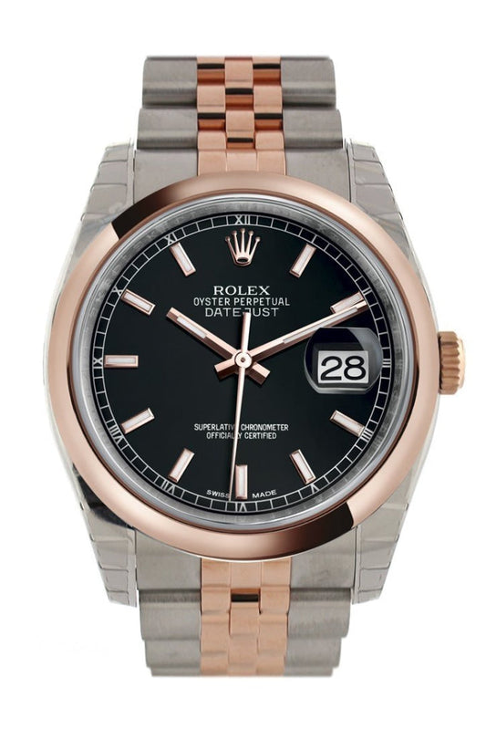 Rolex Datejust 36 Black Dial Steel and 18k Rose Gold Jubilee Watch 116201