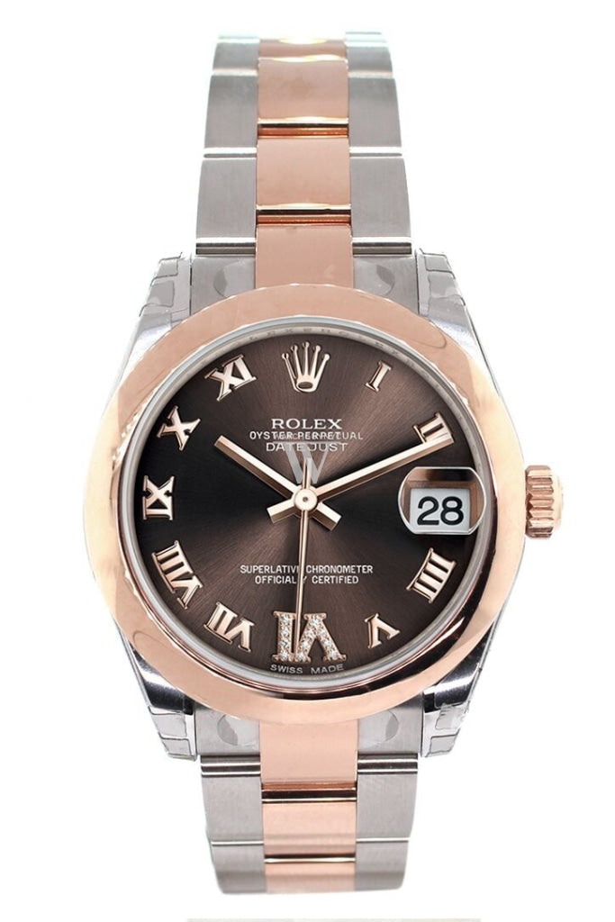 Rolex Datejust 31 Chocolate Roman Large VI set with Diamond Dial 18K Rose Gold Two Tone Ladies Watch 178241