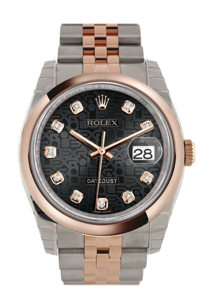Rolex Datejust 36 Black Jubilee design set with diamonds Dial Steel and 18k Rose Gold Jubilee Watch 116201