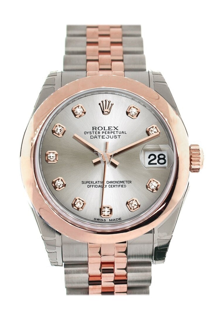 Rolex Datejust 31 Silver Diamond Dial 18K Rose Gold Two Tone Jubilee Ladies Watch 178241
