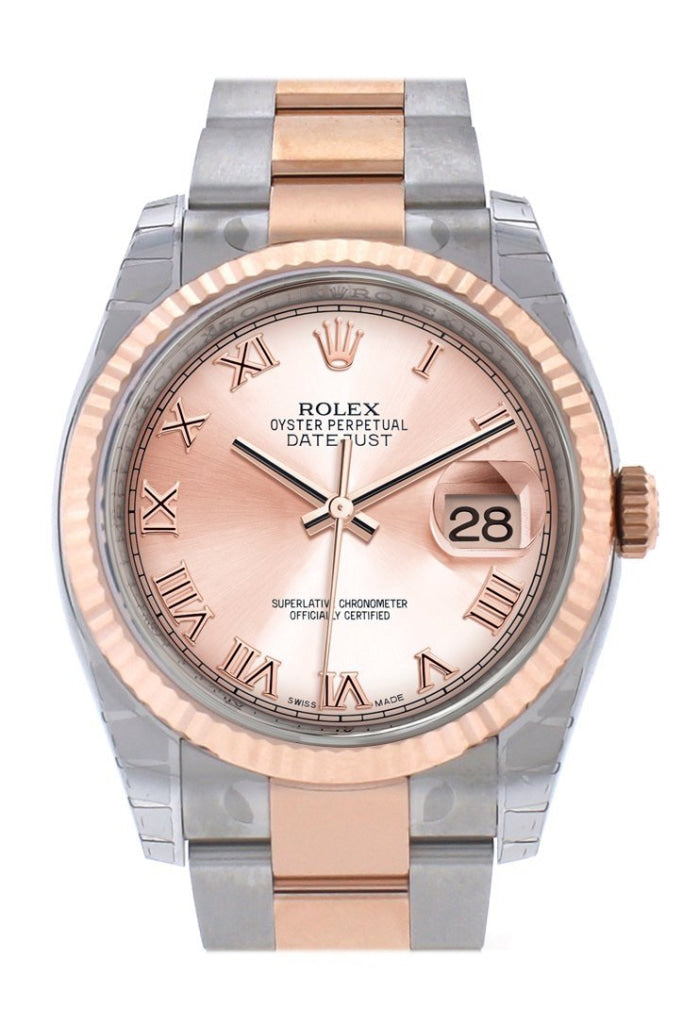Rolex Datejust 36 Pink Roman Dial Fluted Steel and 18k Rose Gold Oyster Watch 116231