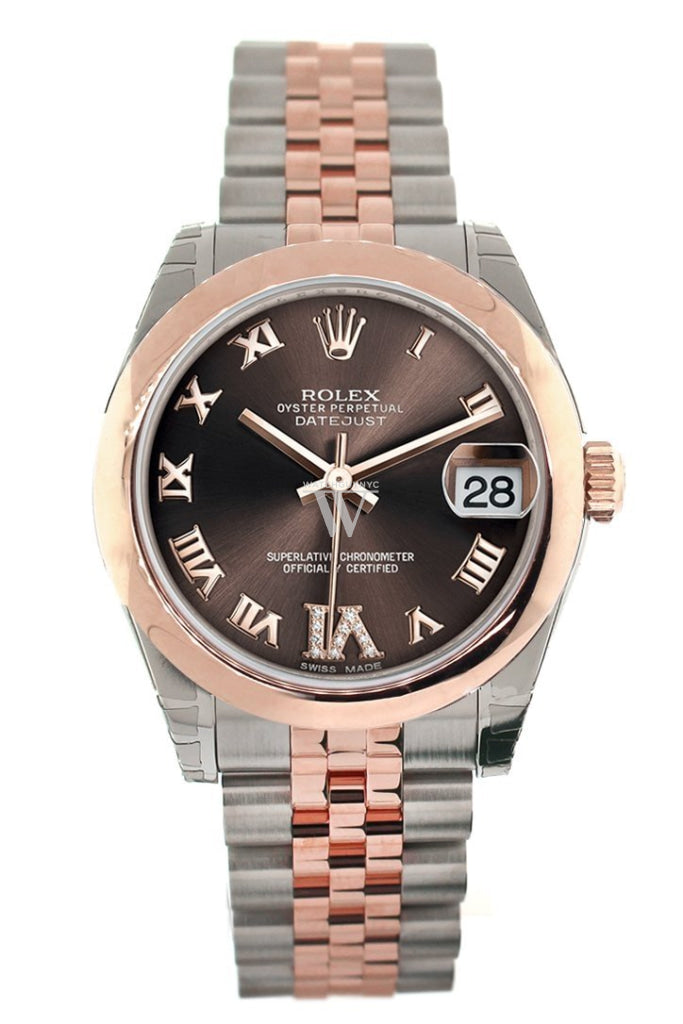 Rolex Datejust 31 Chocolate Roman Large VI set with Diamond Dial 18K Rose Gold Two Tone Jubilee Ladies Watch 178241