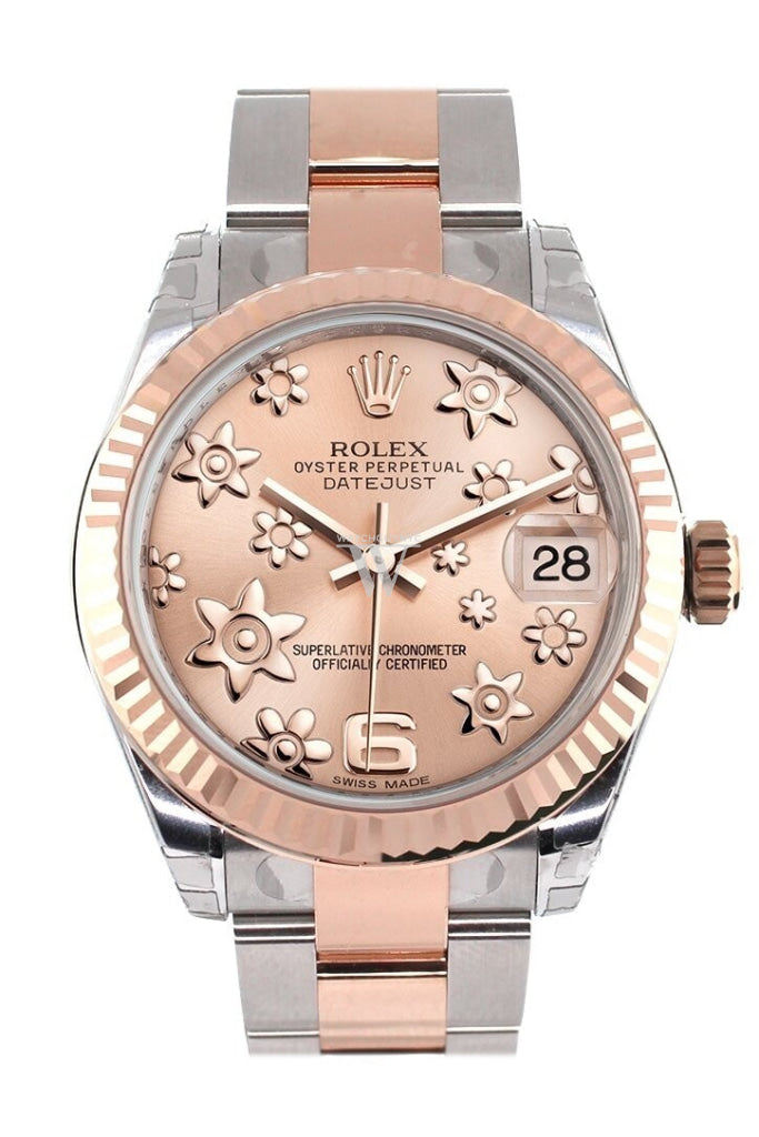 Rolex Datejust 31 Pink Raised Floral Motif Dial Fluted Bezel 18K Rose Gold Two Tone Ladies Watch 178271 Pre-owned