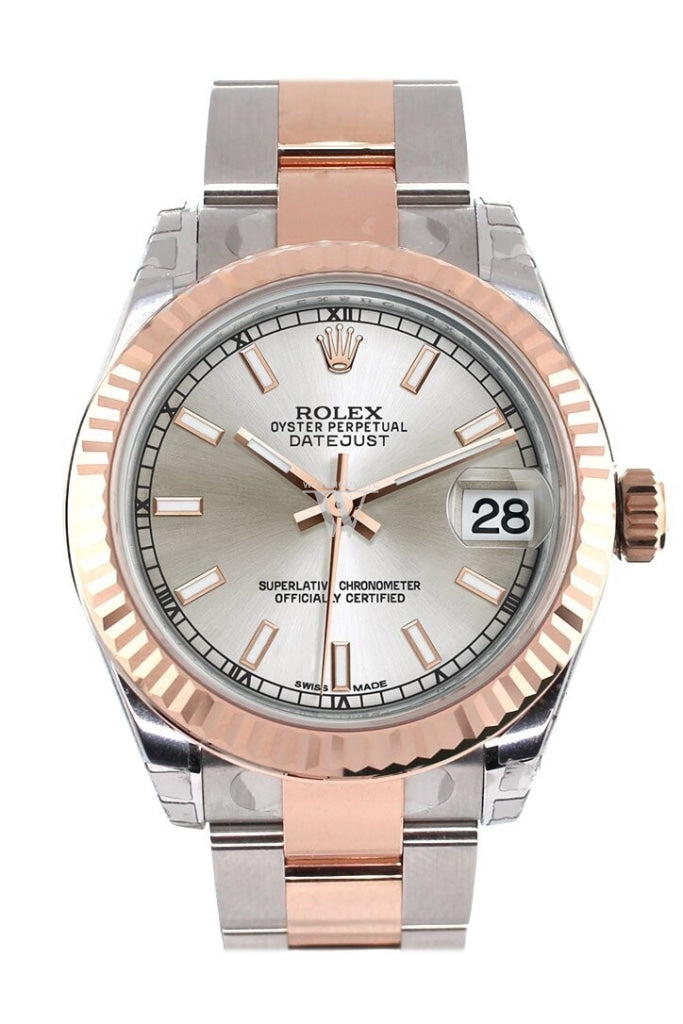 Rolex Datejust 31 Silver Dial Fluted Bezel 18K Rose Gold Two Tone Ladies Watch 178271 Pre-owned