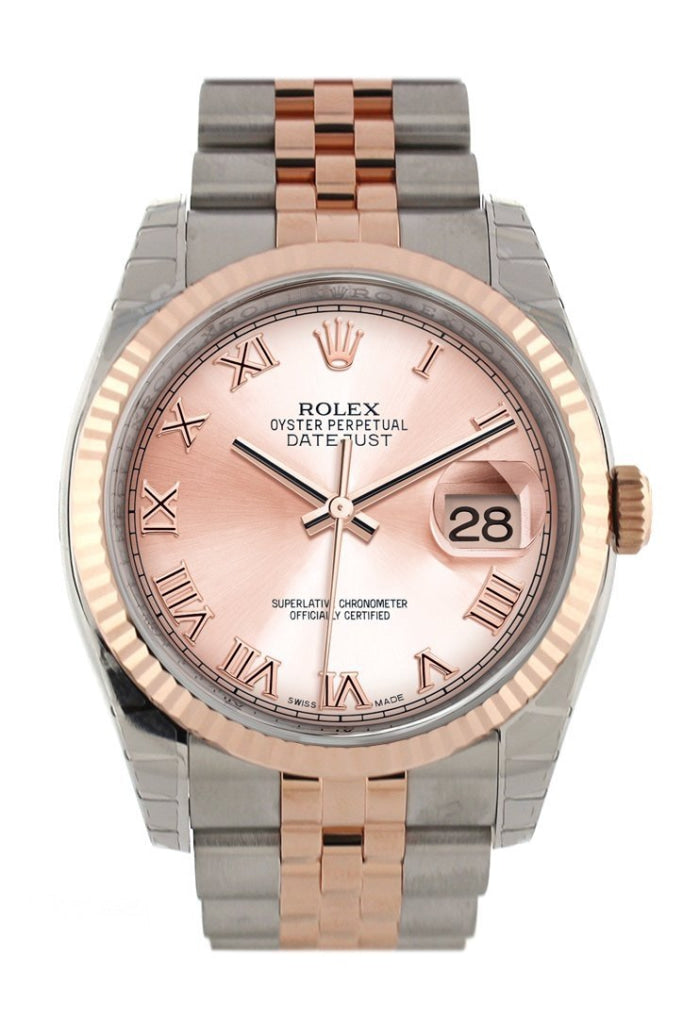 Rolex Datejust 36 Pink Roman Dial Fluted Steel and 18k Rose Gold Jubilee Watch 116231