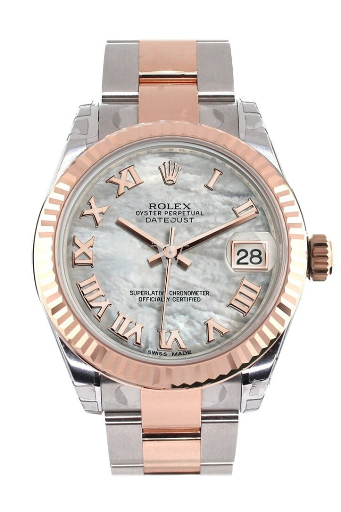 Rolex Datejust 31 White Mother of Pearl Roman Dial Fluted Bezel 18K Rose Gold Two Tone Ladies Watch 178271 Pre-owned