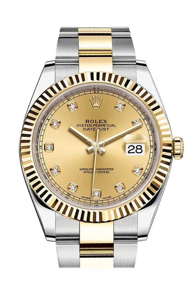 Rolex Datejust 41 Champagne Diamond Dial Steel and 18K Yellow Gold Oyster Men's Watch 126333