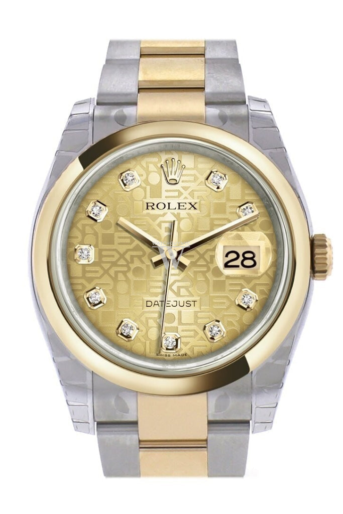 Rolex Datejust 36 Champagne-colour Jubilee Diamond Dial 18k Gold Two Tone Oyster Watch 116203 Pre-owned