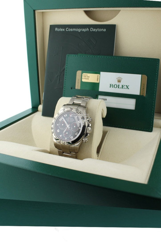 Rolex Daytona Black Arabic Dial Oyster 18k White Gold Men's Watch 116509