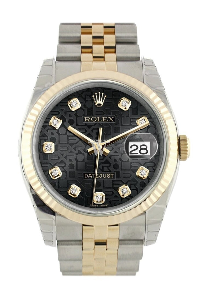 Rolex Datejust 36 Black Jubilee Diamond Dial Fluted 18K Gold Two Tone Jubilee Watch 116233 Pre-owned