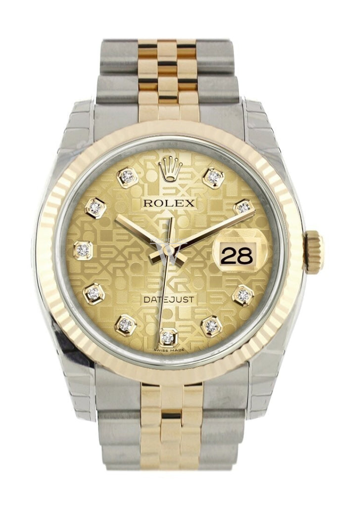 Rolex Datejust 36 Champagne-colour Jubilee Diamond Dial Fluted 18K Gold Two Tone Jubilee Watch 116233 Pre-owned