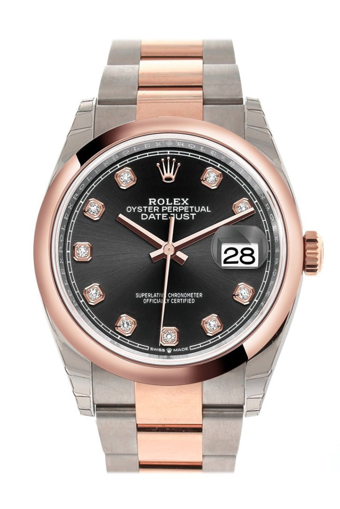 Rolex Datejust 36 Black set with diamonds Dial Dome Rose Gold Two Tone Watch 126201 NP