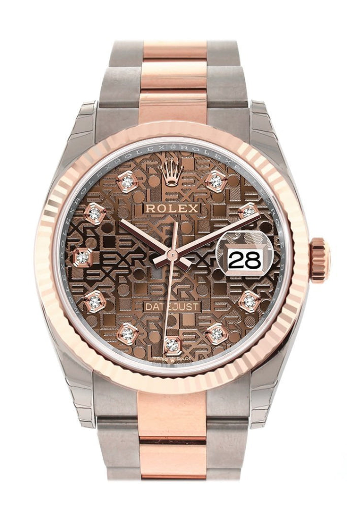 Rolex Datejust 36 Chocolate Jubilee design set with diamonds Dial Fluted Rose Gold Two Tone Watch 126231 NP