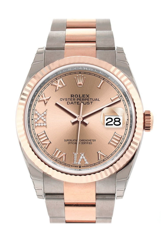Rolex Datejust 36 Rose Set with Diamonds Dial Fluted Rose Gold Two Tone Watch 126231 NP