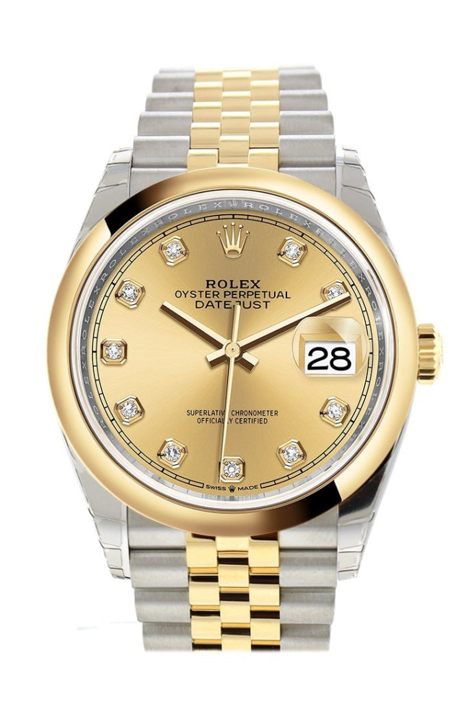 Rolex Datejust 36 Champagne-colour set with diamonds Dial Dome Bezel Jubilee Yellow Gold Two Tone Watch 126203 NP