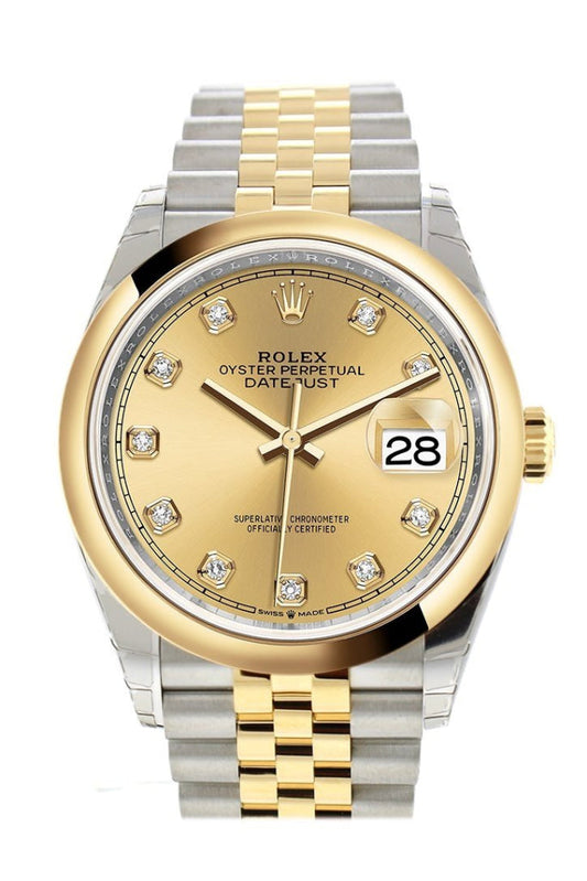 Rolex Datejust 36 Champagne-colour set with diamonds Dial Dome Bezel Jubilee Yellow Gold Two Tone Watch 126203 NP