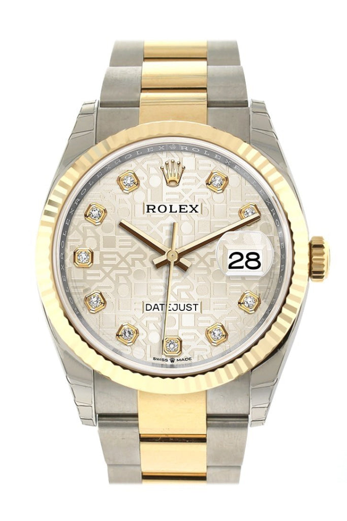 Rolex Datejust 36 Silver Jubilee design set with diamonds Dial Fluted Bezel Oyster Yellow Gold Two Tone Watch 126233 NP