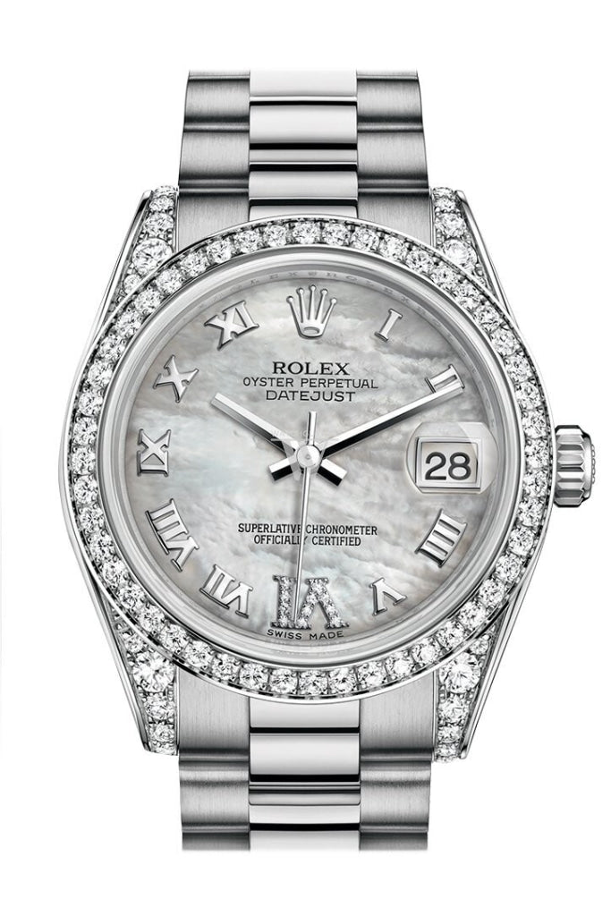 Rolex Datejust 31 White mother-of-pearl Large VI Dial Diamond Bezel Lug 18K White Gold President Ladies Watch 178159 Pre-owned