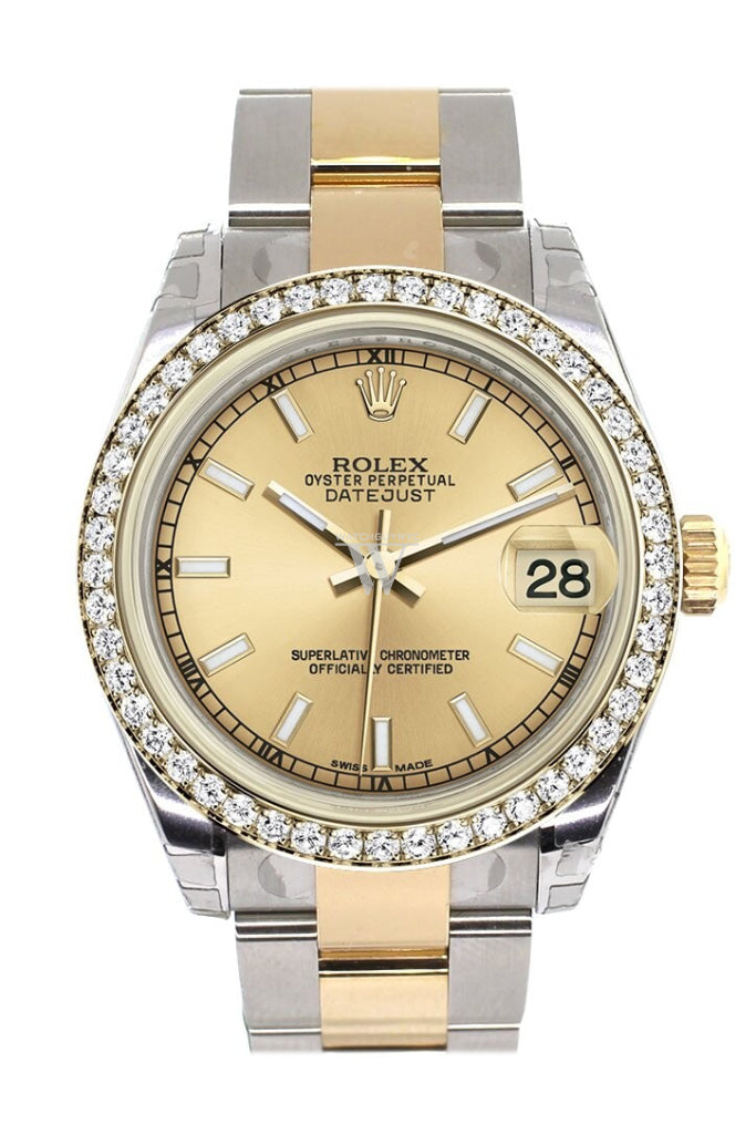 Rolex Datejust 31 Champagne Dial Diamond Bezel Yellow Gold Two Tone Watch 178383 Pre-owned