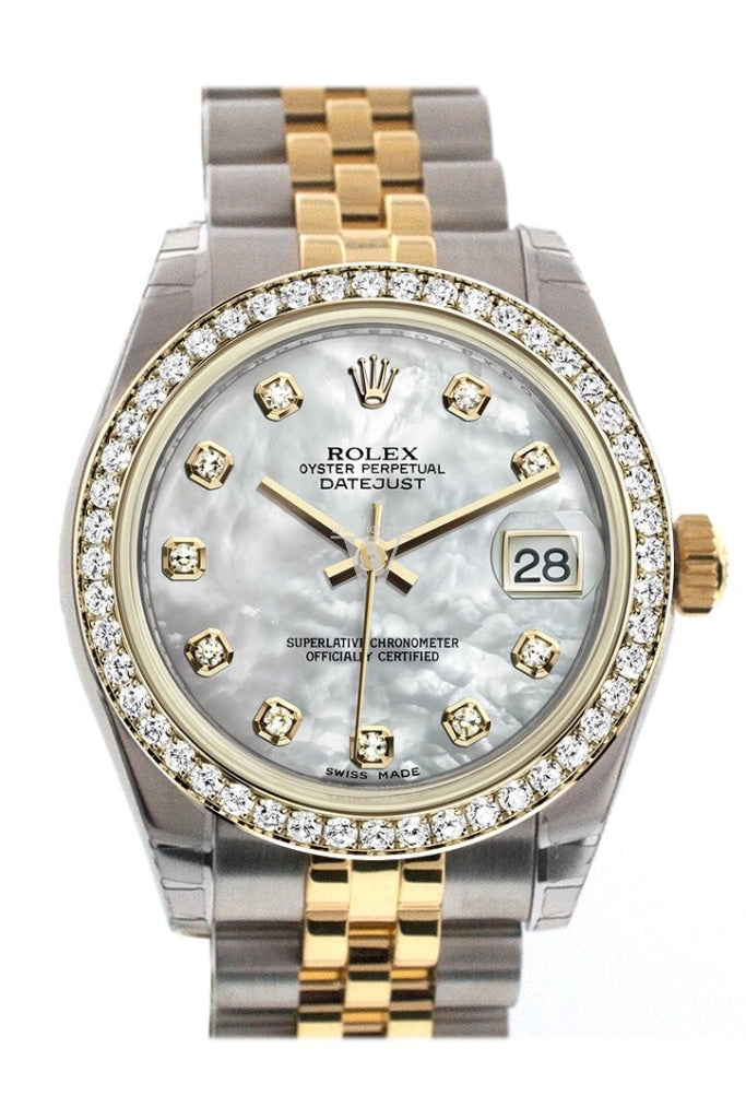 Rolex Datejust 31 White mother-of-pearl Diamond Dial Diamond Bezel Jubilee Yellow Gold Two Tone Watch 178383 Pre-owned