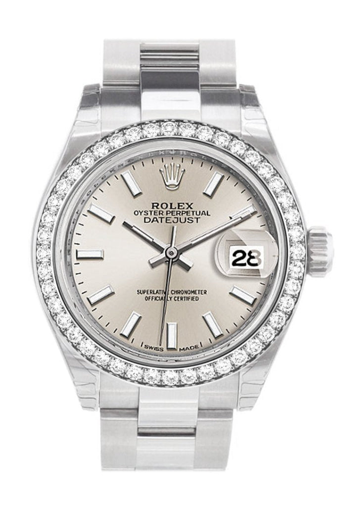 Rolex Datejust 28 Silver Dial Diamond Bezel Steel Ladies Watch 279384RBR NP