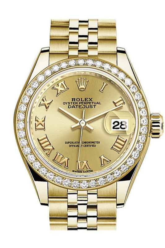 Rolex Datejust 28 Champagne Roman Dial Diamond Bezel Jubilee Ladies Watch 279138RBR NP
