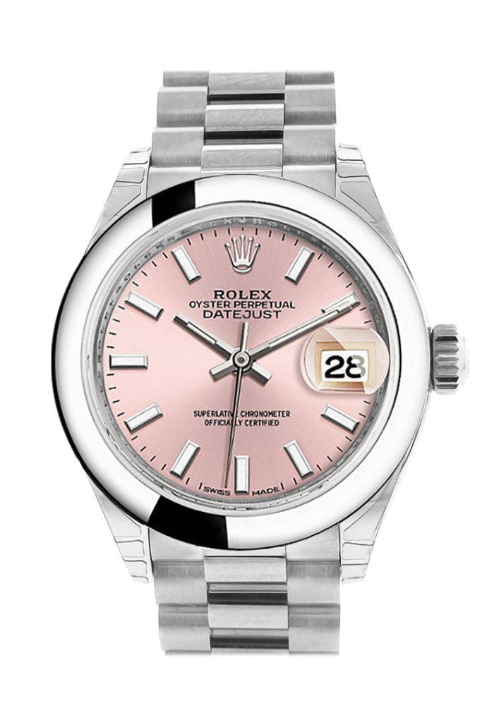 Rolex Datejust 28 Pink Dial Dome Bezel President Ladies Watch 279166 NP