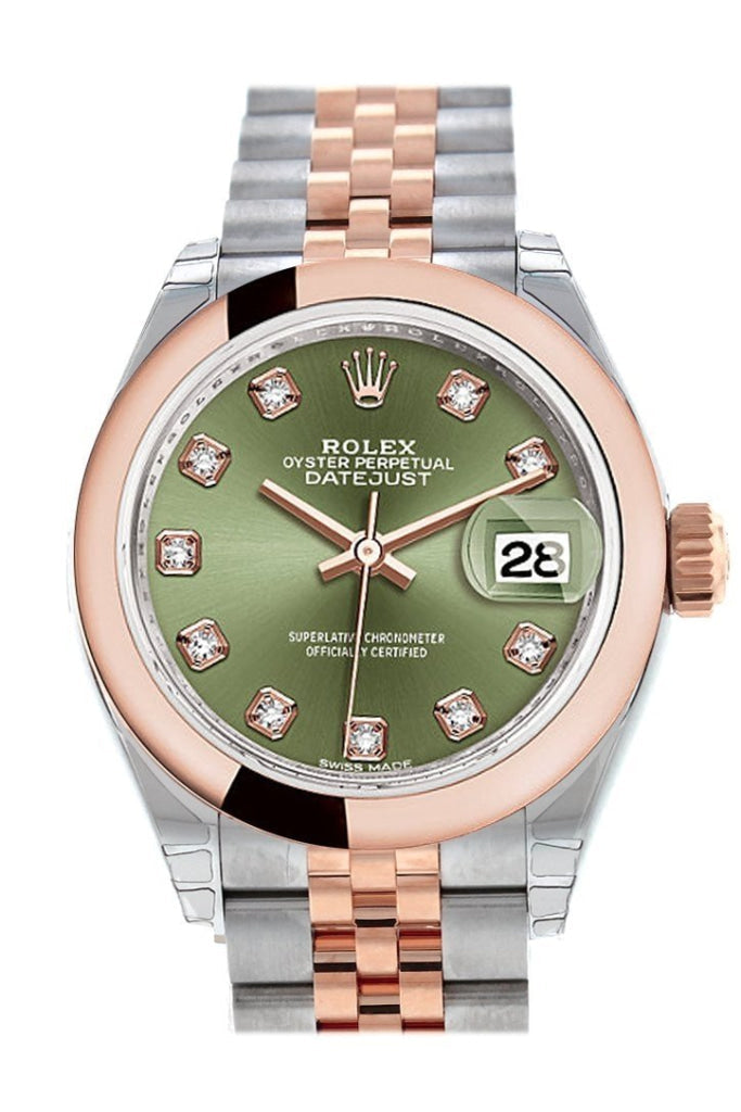 Rolex Datejust 28 Olive Green Diamond Dial Jubilee Ladies Watch 279161 NP