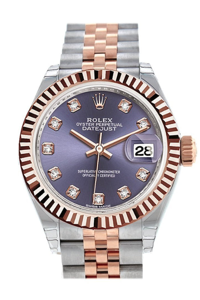 Rolex Datejust 28 Aubergine Diamond Dial Fluted Bezel Jubilee Ladies Watch 279171 NP