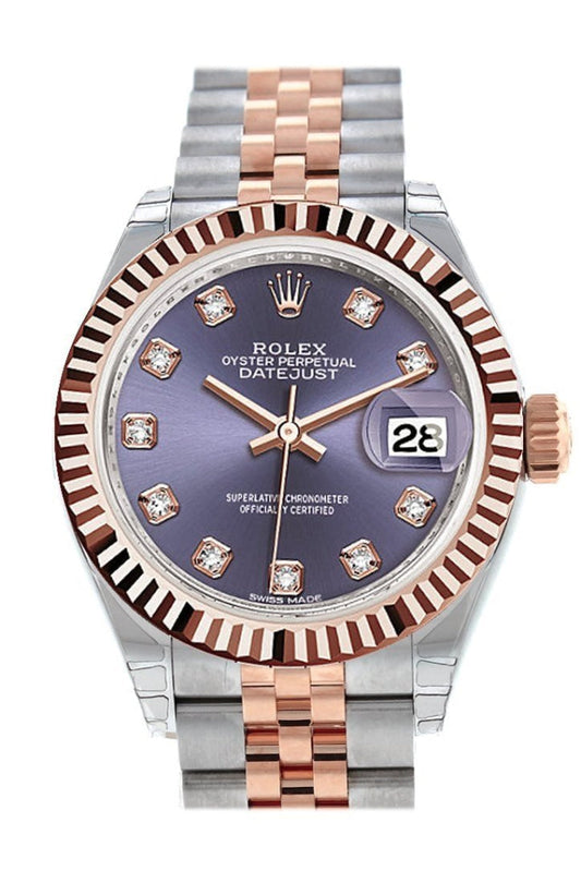 Rolex Datejust 28 Aubergine Diamond Dial Fluted Bezel Jubilee Ladies Watch 279171 NP